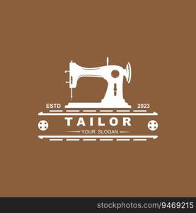 Tailor vector logo design. Sewing old machine icon. Textile emblem. brand company