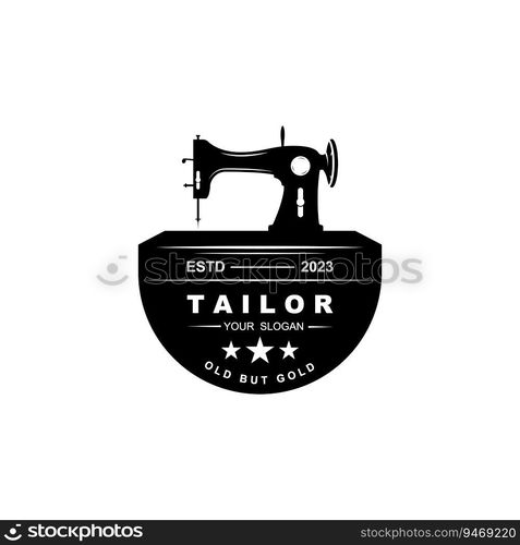 Tailor vector logo design. Sewing old machine icon. Textile emblem. brand company