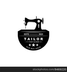 Tailor vector logo design. Sewing old machine icon. Textile emblem. brand company