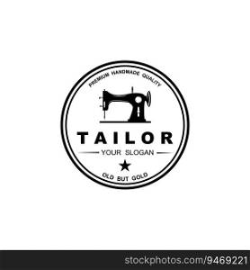 Tailor vector logo design. Sewing old machine icon. Textile emblem. brand company