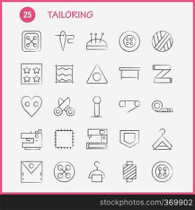 Tailoring Hand Drawn Icon Pack For Designers And Developers. Icons Of Knit, Machine, Scissors, Sewing, Buttons, Knit, Machine, Sewing, Vector