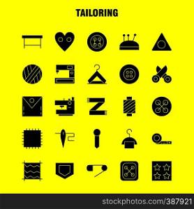 Tailoring Solid Glyph Icon Pack For Designers And Developers. Icons Of Knit, Machine, Scissors, Sewing, Buttons, Knit, Machine, Sewing, Vector