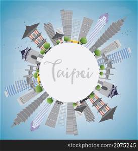 Taipei skyline with grey landmarks, blue sky and copy space. Vector illustration. Business travel and tourism concept with place for text. Image for presentation, banner, placard and web site.