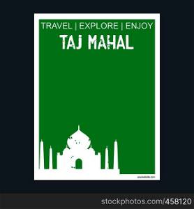 Taj Mahal Agara, India monument landmark brochure Flat style and typography vector