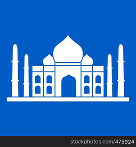 Taj mahal icon white isolated on blue background vector illustration. Taj mahal icon white