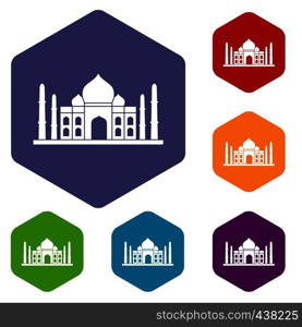 Taj mahal icons set hexagon isolated vector illustration. Taj mahal icons set hexagon