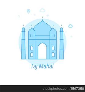 Taj Mahal, India Flat Vector Icon. Historical Landmarks Related Illustration. Light Flat Style. Blue Monochrome Design. Editable Stroke. Adjust Line Weight. Design with Pixel Perfection.. Taj Mahal, India Flat Vector Illustration, Icon. Light Blue Monochrome Design. Editable Stroke
