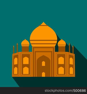 Taj Mahal, India icon in flat style on a blue background . Taj Mahal, India icon, flat style