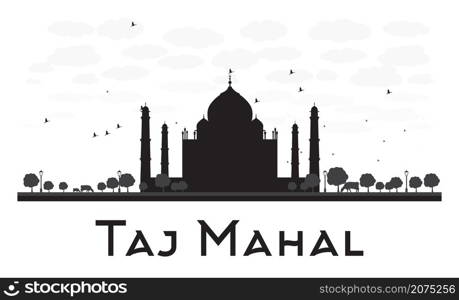 Taj Mahal skyline black and white silhouette. Vector illustration. Simple flat concept for tourism presentation, banner, placard or web site. Business travel concept. Cityscape with famous landmark