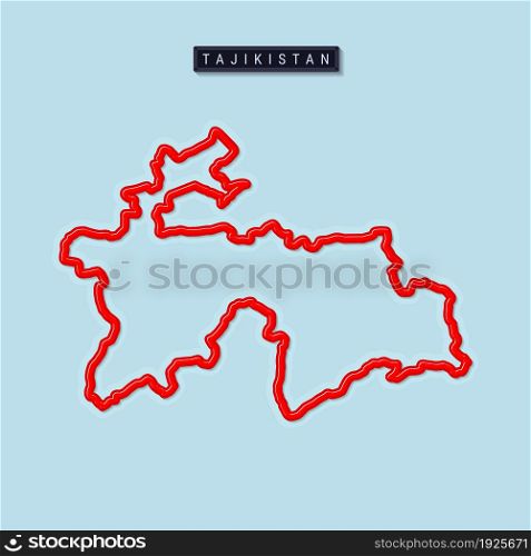 Tajikistan bold outline map. Glossy red border with soft shadow. Country name plate. Vector illustration.. Tajikistan bold outline map. Vector illustration