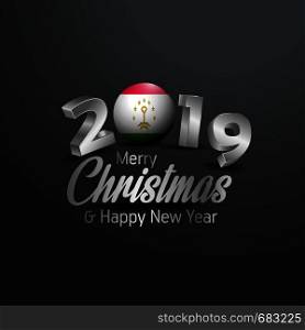 Tajikistan Flag 2019 Merry Christmas Typography. New Year Abstract Celebration background