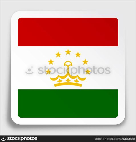 TAJIKISTAN flag icon on paper square sticker with shadow. Button for mobile application or web. Vector