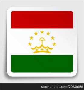 TAJIKISTAN flag icon on paper square sticker with shadow. Button for mobile application or web. Vector