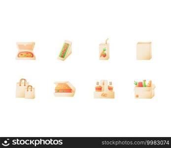 Take away fast food vector flat color icon set. Pizza in box. Sandwich in wrapping. Coffee and burger. Take out delivery. Cartoon style clip art for mobile app pack. Isolated RGB illustration bundle. Take away fast food vector flat color icon set