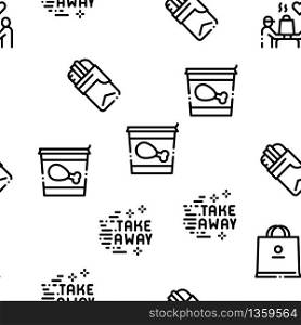 Take Away Food And Drink Delivery Seamless Pattern Vector Thin Line. Illustrations. Take Away Food And Drink Delivery Seamless Pattern Vector