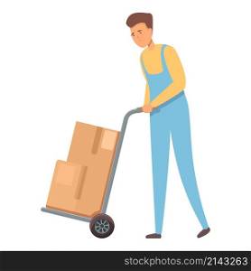 Take box cart icon cartoon vector. House move. Service furniture. Take box cart icon cartoon vector. House move