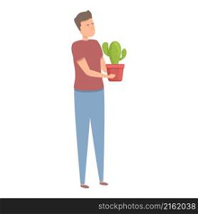 Take cactus pot icon cartoon vector. Company cleaner. House service. Take cactus pot icon cartoon vector. Company cleaner