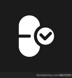 Take medication dark mode glyph ui icon. Correct therapy. User interface design. White silhouette symbol on black space. Solid pictogram for web, mobile. Vector isolated illustration. Take medication dark mode glyph ui icon