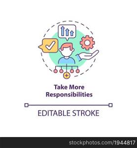 Take more responsibilities concept icon. Corporate leader. Personal trait for employee. Career advancement abstract idea thin line illustration. Vector isolated outline color drawing. Editable stroke. Take more responsibilities concept icon