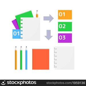 Take notes for education infographic chart design element set. Abstract vector symbols for infochart with blank copy spaces. Kit with shapes for instructional graphics. Visual data presentation. Take notes for education infographic chart design element set