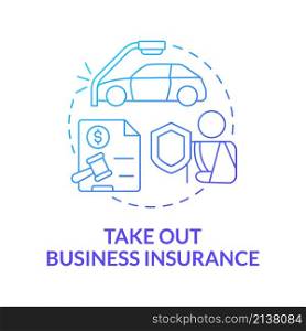 Take out business insurance blue gradient concept icon. Delivery business security abstract idea thin line illustration. Isolated outline drawing. Roboto-Medium, Myriad Pro-Bold fonts used. Take out business insurance blue gradient concept icon