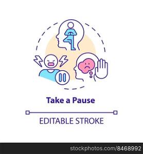 Take pause concept icon. Regulate feelings. Emotional regulation skills abstract idea thin line illustration. Isolated outline drawing. Editable stroke. Arial, Myriad Pro-Bold fonts used. Take pause concept icon