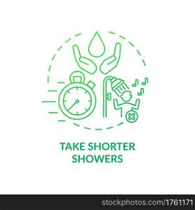 Take shorter showers ideas concept icon. Sustainable tourism ideas. Reduce your daily water amount consumption idea thin line illustration. Vector isolated outline RGB color drawing. Take shorter showers ideas concept icon