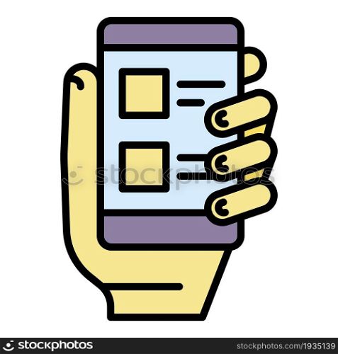Take smartphone vote icon. Outline take smartphone vote vector icon color flat isolated. Take smartphone vote icon color outline vector