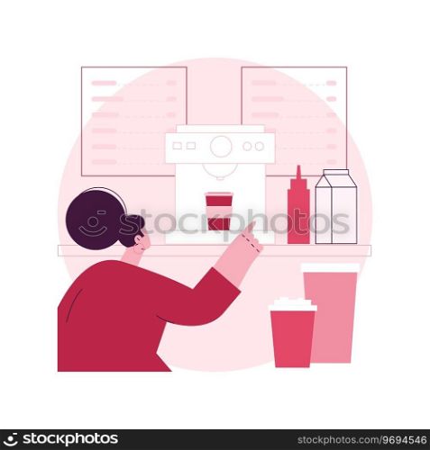 Takeaway coffee abstract concept vector illustration. Hot drink, coffee bean, paper cup, on the go coffee spot, cappuccino culture, take-out menu, alternative milk, caffeine abstract metaphor.. Takeaway coffee abstract concept vector illustration.