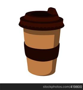 Takeaway coffee cup cartoon icon. Brown hipster symbol on a white background. Takeaway coffee cup cartoon icon