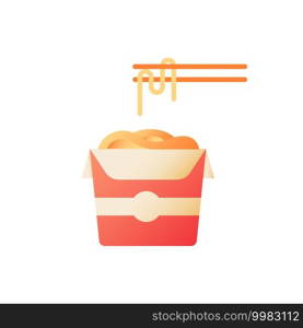 Takeaway noodles vector flat color icon. Fast food delivery. Eating chinese cuisine dinner. Carton box with chopsticks. Cartoon style clip art for mobile app. Isolated RGB illustration. Takeaway noodles vector flat color icon