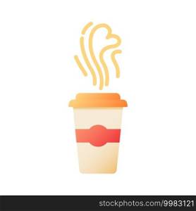 Takeout coffee vector flat color icon. Tea for take away. Drink to go. Liquid in disposable cup. Coffeeshop menu. Fast food delivery. Cartoon style clip art for mobile app. Isolated RGB illustration. Takeout coffee vector flat color icon