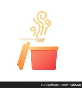 Takeout soup vector flat color icon. Steaming curry in box for take away. Fast food delivery. Catering menu. Asian cuisine. Cartoon style clip art for mobile app. Isolated RGB illustration. Takeout soup vector flat color icon