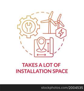 Takes lot of installation space red gradient concept icon. Renewable energy disadvantage abstract idea thin line illustration. Geographical constraints. Vector isolated outline color drawing. Takes lot of installation space red gradient concept icon