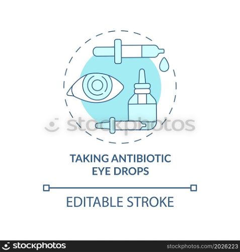 Taking antibiotic eye drops blue concept icon. Doctor instruction. Laser eye surgery preparation abstract idea thin line illustration. Vector isolated outline color drawing. Editable stroke. Taking antibiotic eye drops blue concept icon