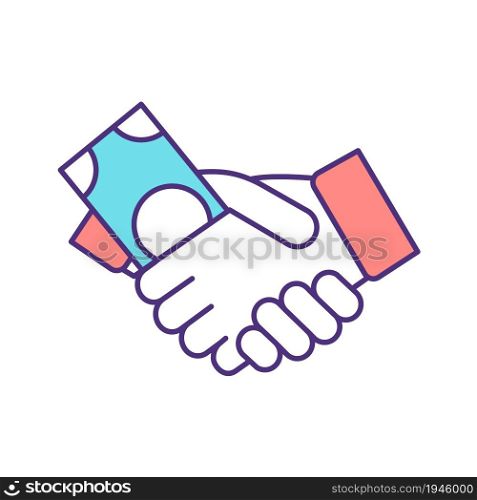 Taking bribe RGB color icon. Two people making deal. Informal payment for services. Act of graft. Corruption in government. Isolated vector illustration. Simple filled line drawing. Taking bribe RGB color icon