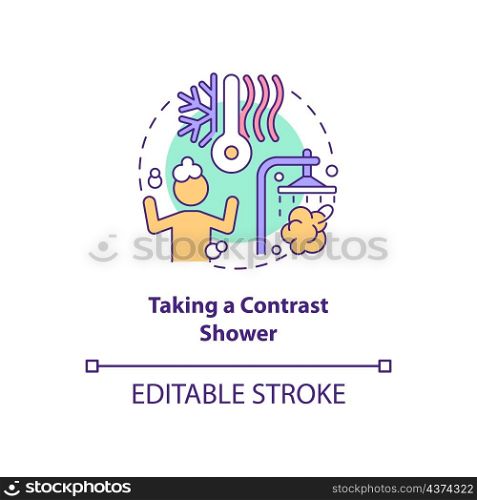 Taking contrast shower concept icon. Hygiene and healthcare habit abstract idea thin line illustration. Isolated outline drawing. Editable stroke. Roboto-Medium, Myriad Pro-Bold fonts used. Taking contrast shower concept icon