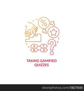 Taking gamified quizzes red gradient concept icon. Company interacts with clients abstract idea thin line illustration. Challenge and badge system. Vector isolated outline color drawing.. Taking gamified quizzes red gradient concept icon