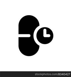 Taking medicine on time black glyph ui icon. Regular treatment. Capsule dosage. User interface design. Silhouette symbol on white space. Solid pictogram for web, mobile. Isolated vector illustration. Taking medicine on time black glyph ui icon