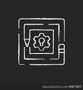 Taking on challenges chalk white icons set on black background. Creative thinking. Innovative method of decision making. Making creative solutions. Isolated vector chalkboard illustration. Taking on challenges chalk white icons set on black background