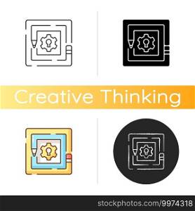 Taking on challenges icon. Creative thinking. Innovative method of decision making. Creativity development. Making creative solutions. Linear black and RGB color styles. Isolated vector illustrations. Taking on challenges icon