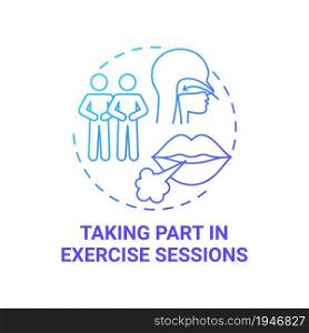 Taking part in excercise sessions blue gradient concept icon. Pulmonary rehabilitation abstract idea thin line illustration. Breathing exercises. Vector isolated outline color drawing. Editable stroke. Taking part in excercise sessions blue gradient concept icon