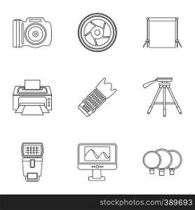 Taking photo icons set. Outline illustration of 9 taking photo vector icons for web. Taking photo icons set, outline style