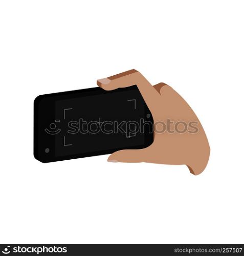 Taking photo on smartphone symbol. Flat Isometric Icon or Logo. 3D Style Pictogram for Web Design, UI, Mobile App, Infographic. Vector Illustration on white background.