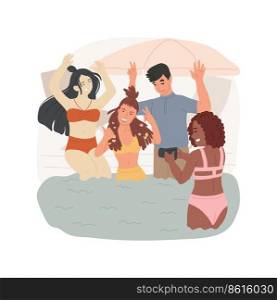 Taking pictures isolated cartoon vector illustration. Friends taking pictures, leisure time near pool together, girl makes photo, holding camera, guys smiling and laughing vector cartoon.. Taking pictures isolated cartoon vector illustration.