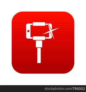 Taking pictures on smartphone on selfie stick icon digital red for any design isolated on white vector illustration. Taking pictures on smartphone on selfie stick icon digital red
