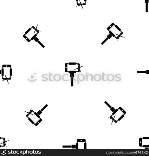 Taking pictures on smartphone on selfie stick pattern repeat seamless in black color for any design. Vector geometric illustration. Taking pictures on smartphone on selfie stick pattern seamless black