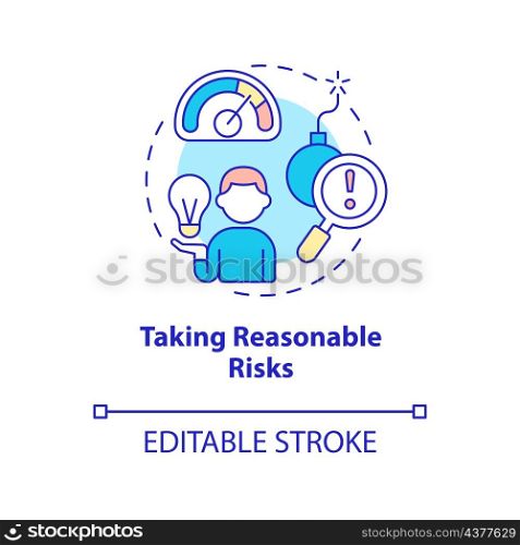 Taking reasonable risks concept icon. Make decision for development abstract idea thin line illustration. Isolated outline drawing. Editable stroke. Roboto-Medium, Myriad Pro-Bold fonts used. Taking reasonable risks concept icon