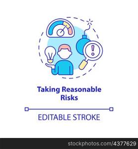 Taking reasonable risks concept icon. Make decision for development abstract idea thin line illustration. Isolated outline drawing. Editable stroke. Roboto-Medium, Myriad Pro-Bold fonts used. Taking reasonable risks concept icon