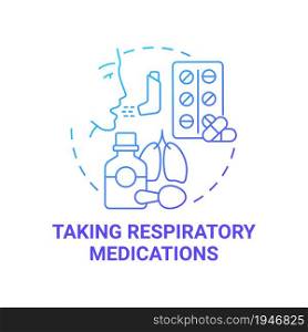 Taking respiratory medications blue gradient concept icon. Pulmonary rehabilitation abstract idea thin line illustration. Illness prevention, treatment. Vector isolated outline color drawing. Taking respiratory medications blue gradient concept icon